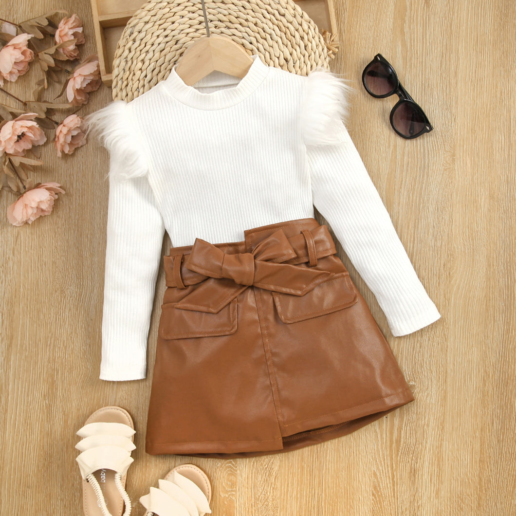 Faux Fur Top and Leather Skirt Set - Little JQube