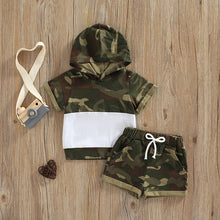 Load image into Gallery viewer, Hooded Camouflage Denim Patchwork Set Top and Short - Little JQube
