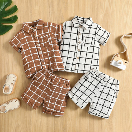 Short Sleeve Plaid Print Shirt and Short Set - Little JQube