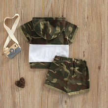 Load image into Gallery viewer, Hooded Camouflage Denim Patchwork Set Top and Short - Little JQube
