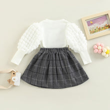 Load image into Gallery viewer, Long Puff Sleeve Top and Button Pleated Skirt Set - Little JQube
