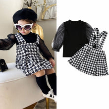 Load image into Gallery viewer, Sheer Dot Puff Top with Houndstooth Print Dress Set - Little JQube
