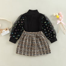 Load image into Gallery viewer, Long Sleeve Mesh Patchwork Top and Button Skirt Outfits - Little JQube
