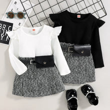 Load image into Gallery viewer, Ruffle Shoulder Top and Plaid Skirt Waist Bag - Little JQube
