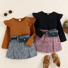 Load image into Gallery viewer, Ruffle Shoulder Top and Plaid Skirt Waist Bag - Little JQube
