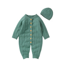 Load image into Gallery viewer, Solid Knitted Long Sleeve Romper with Hats - Little JQube
