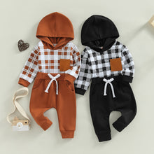 Load image into Gallery viewer, Patchwork Hooded Plaid Top and Sweatpants - Little JQube
