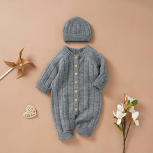 Load image into Gallery viewer, Solid Knitted Long Sleeve Romper with Hats - Little JQube
