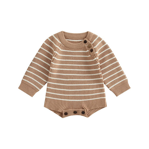 Stripped Knit Sweater Button Romper - Little JQube