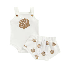 Load image into Gallery viewer, Clamshell Print Strap Button Romper and Short Set - Little JQube
