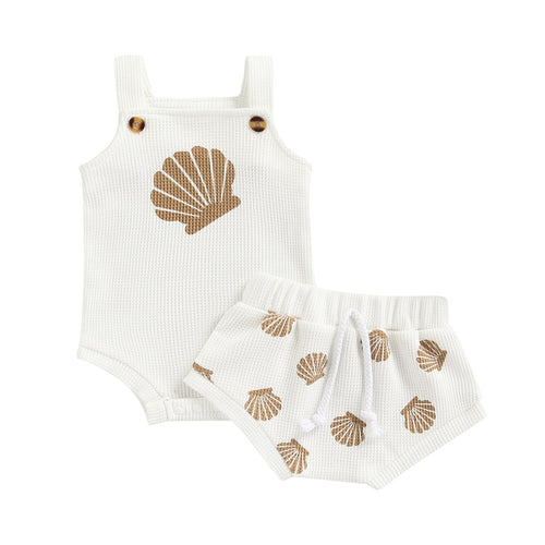 Clamshell Print Strap Button Romper and Short Set - Little JQube