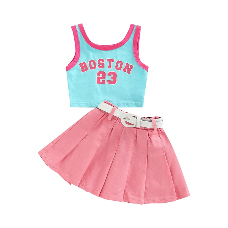 Boston 23 Top and Pleated Skirt with Belt - Little JQube