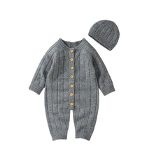 Load image into Gallery viewer, Solid Knitted Long Sleeve Romper with Hats - Little JQube
