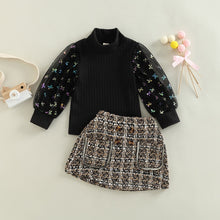 Load image into Gallery viewer, Long Sleeve Mesh Patchwork Top and Button Skirt Outfits - Little JQube
