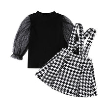 Load image into Gallery viewer, Sheer Dot Puff Top with Houndstooth Print Dress Set - Little JQube
