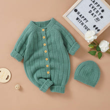 Load image into Gallery viewer, Solid Knitted Long Sleeve Romper with Hats - Little JQube
