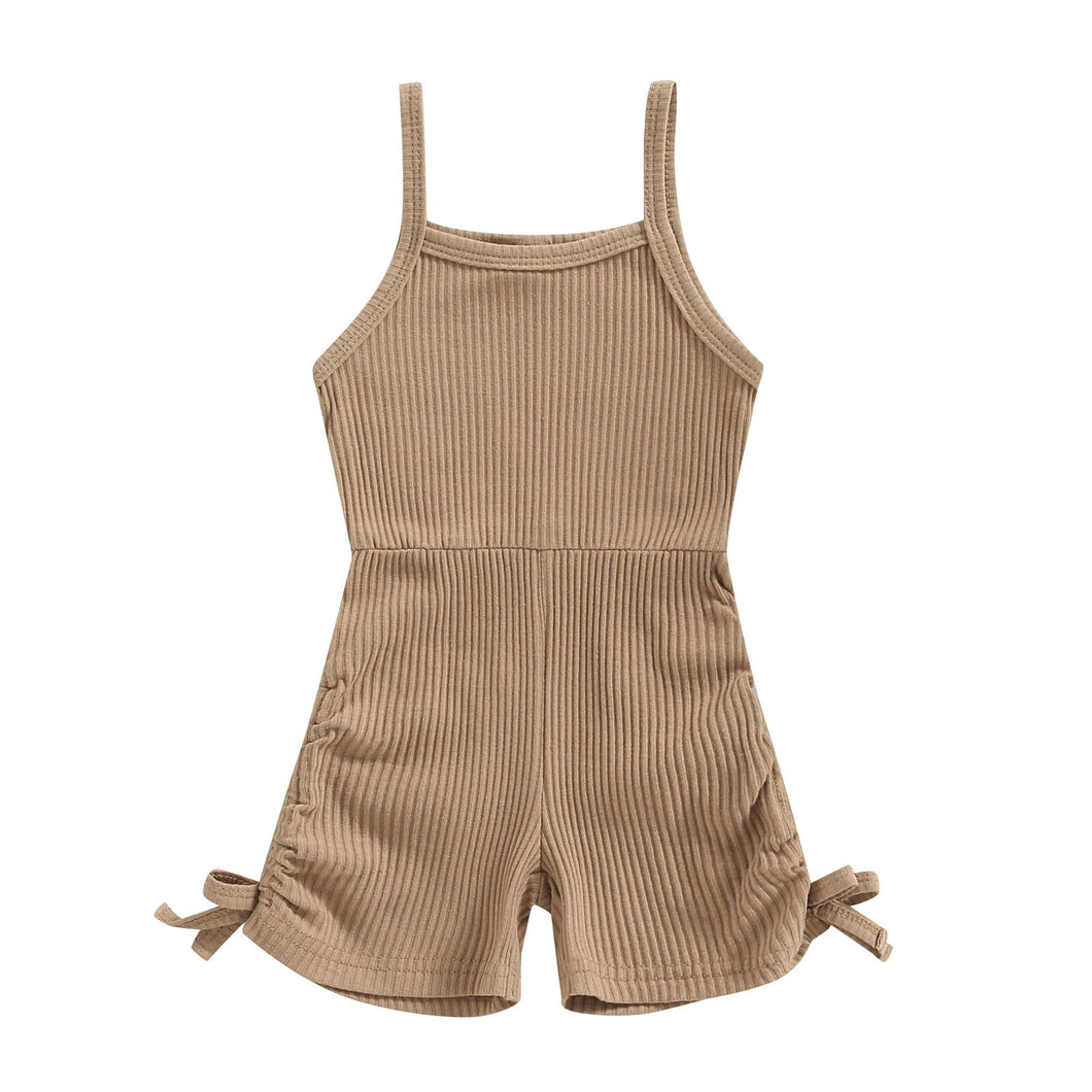 Brown Ribbed Sleeveless Romper - Little JQube