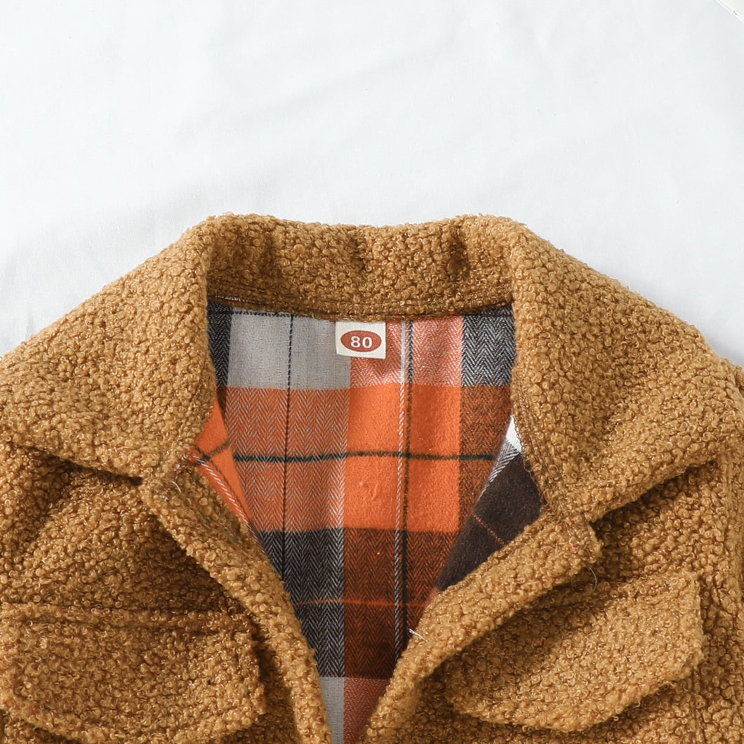 Fur Plaid Double-sided Coat - Little JQube