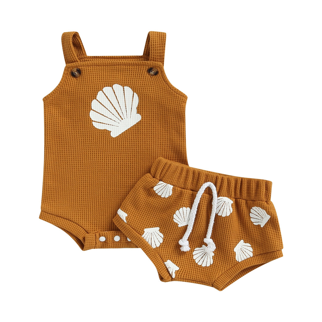 Clamshell Print Strap Button Romper and Short Set - Little JQube