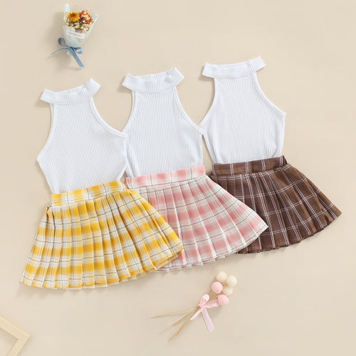 Tank Tops Plaid with Mini Pleated Skirt - Little JQube