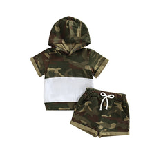 Load image into Gallery viewer, Hooded Camouflage Denim Patchwork Set Top and Short - Little JQube
