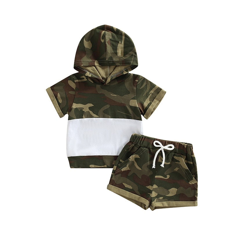 Hooded Camouflage Denim Patchwork Set Top and Short - Little JQube