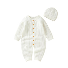 Load image into Gallery viewer, Solid Knitted Long Sleeve Romper with Hats - Little JQube
