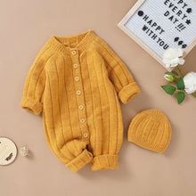 Load image into Gallery viewer, Solid Knitted Long Sleeve Romper with Hats - Little JQube
