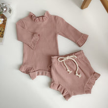 Load image into Gallery viewer, 2Pcs Ribbed Ruffle Romper Tops and Shorts - Little JQube
