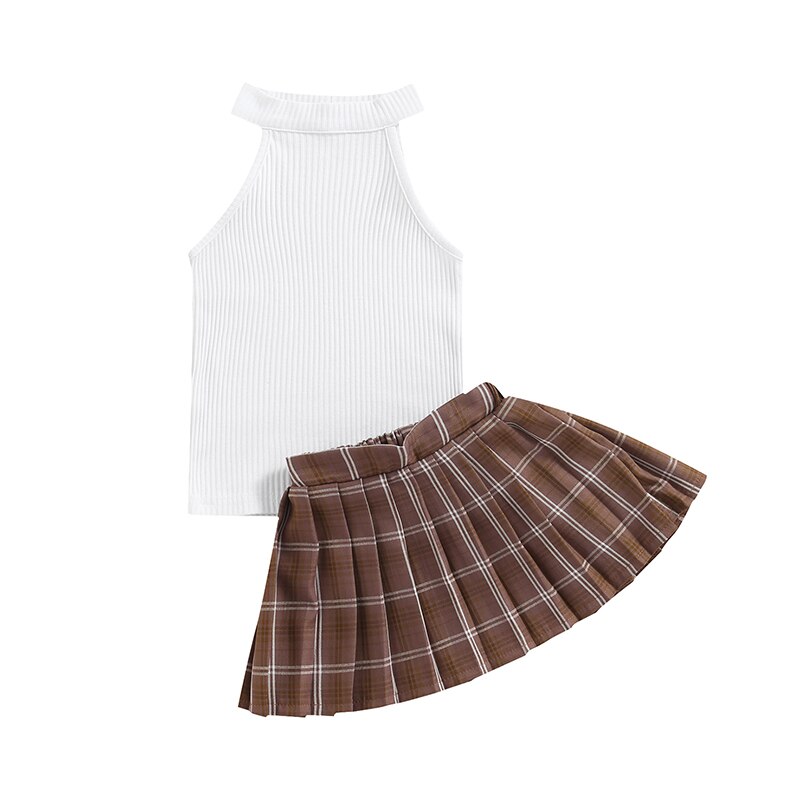 Tank Tops Plaid with Mini Pleated Skirt - Little JQube