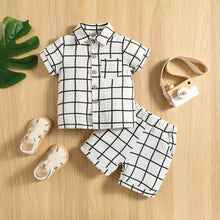 Load image into Gallery viewer, Short Sleeve Plaid Print Shirt and Short Set - Little JQube
