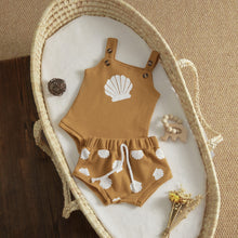 Load image into Gallery viewer, Clamshell Print Strap Button Romper and Short Set - Little JQube
