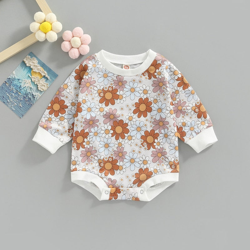 Sunflowers Print Sweatshirt Romper - Little JQube