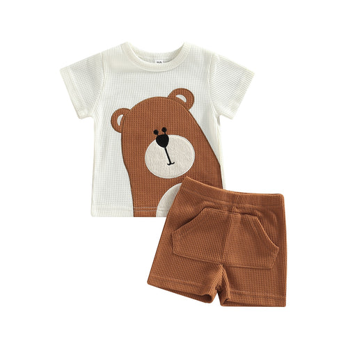 Bear Print T-shirts and Shorts Set - Little JQube