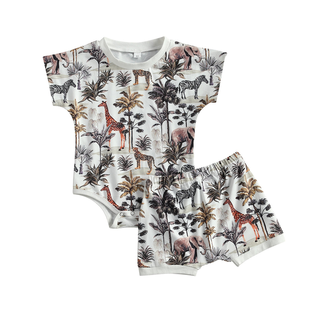 Animal Print Short Sleeve Tops and Shorts - Little JQube