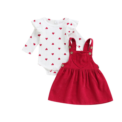 Heart Pattern Romper with Suspender Skirt - Little JQube