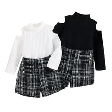 Load image into Gallery viewer, Ribbed Turtleneck Top and Plaid Short - Little JQube
