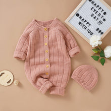 Load image into Gallery viewer, Solid Knitted Long Sleeve Romper with Hats - Little JQube
