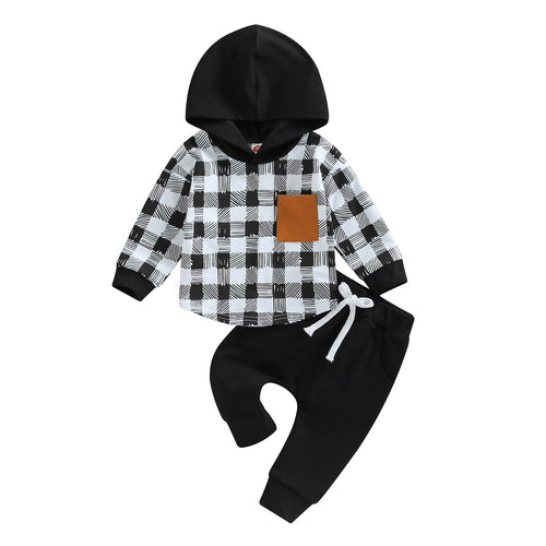 Patchwork Hooded Plaid Top and Sweatpants - Little JQube