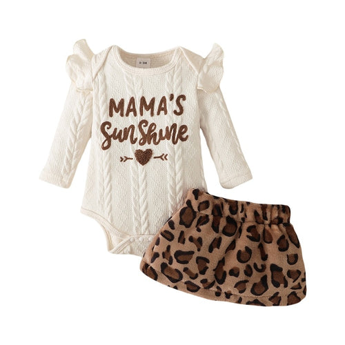 Knitted Romper with Leopard Print Mini Skirt - Little JQube