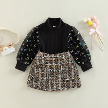 Load image into Gallery viewer, Long Sleeve Mesh Patchwork Top and Button Skirt Outfits - Little JQube
