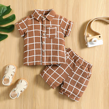 Load image into Gallery viewer, Short Sleeve Plaid Print Shirt and Short Set - Little JQube
