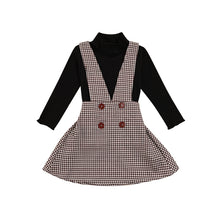 Load image into Gallery viewer, Solid Turtleneck Tops and Plaid Suspender Skirt - Little JQube
