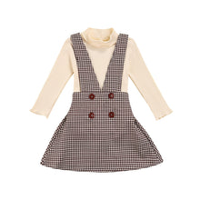 Load image into Gallery viewer, Solid Turtleneck Tops and Plaid Suspender Skirt - Little JQube
