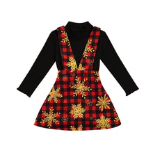 Load image into Gallery viewer, Solid Turtleneck Tops and Plaid Suspender Skirt - Little JQube
