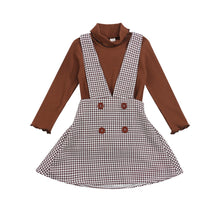 Load image into Gallery viewer, Solid Turtleneck Tops and Plaid Suspender Skirt - Little JQube
