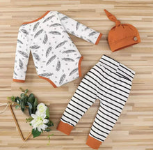 Load image into Gallery viewer, Feather Stripe Hooded Three-Piece Set - Little JQube
