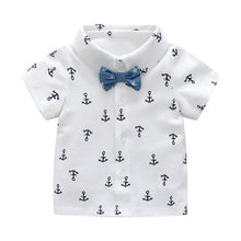 Load image into Gallery viewer, Anchor Pattern Bow Tie Shirt and Stars Print Suspender Shorts Set - Little JQube
