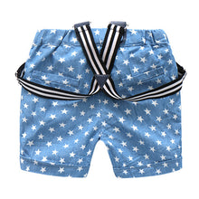 Load image into Gallery viewer, Anchor Pattern Bow Tie Shirt and Stars Print Suspender Shorts Set - Little JQube
