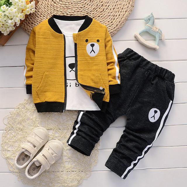 3PCS Bear Face Print Boys Outfit - Little JQube